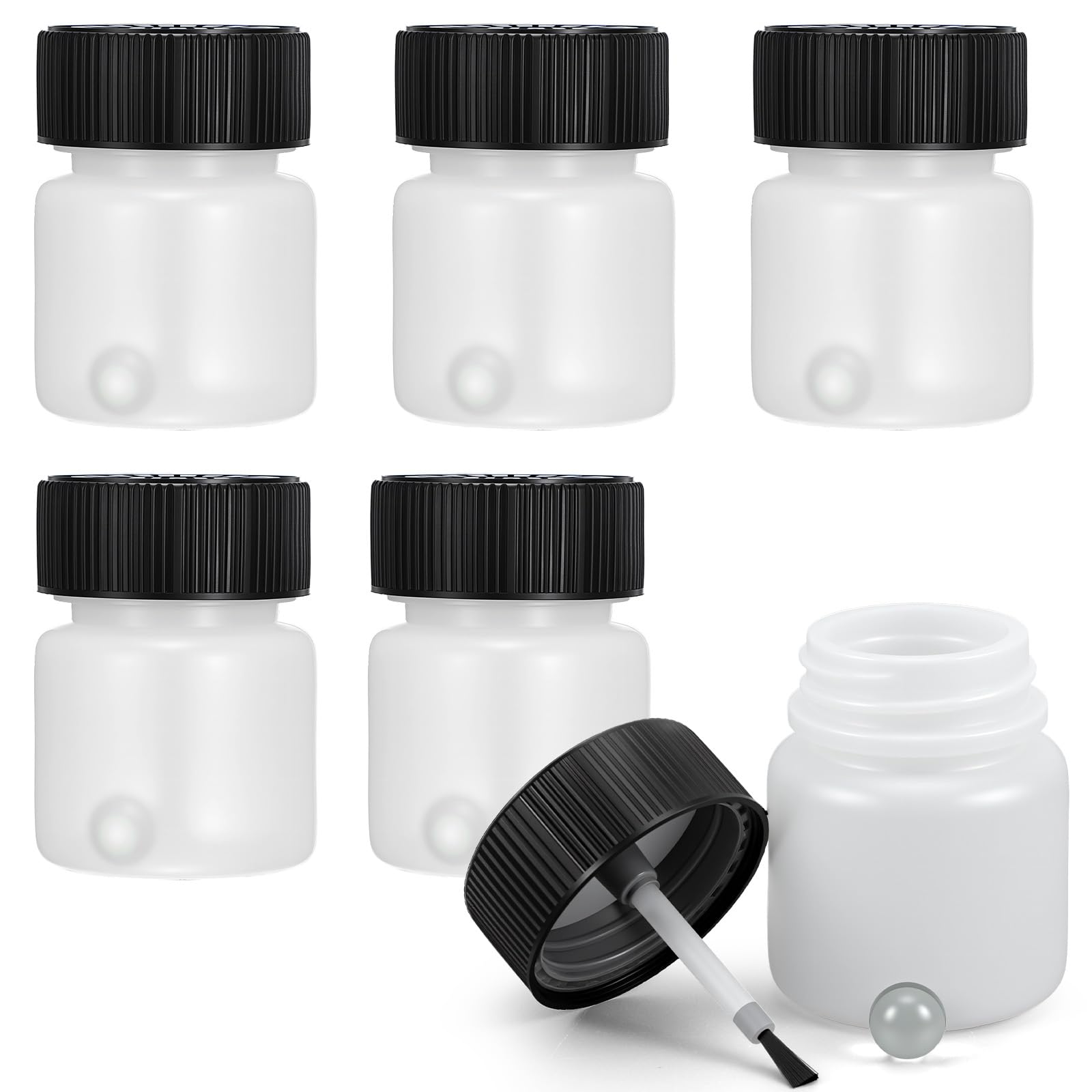 6 Pack 1 Oz Paint Touch up Bottles with Lid and Applicator Brush, Small Empty Paint Bottle with Brush Applicator and Mixing Marb