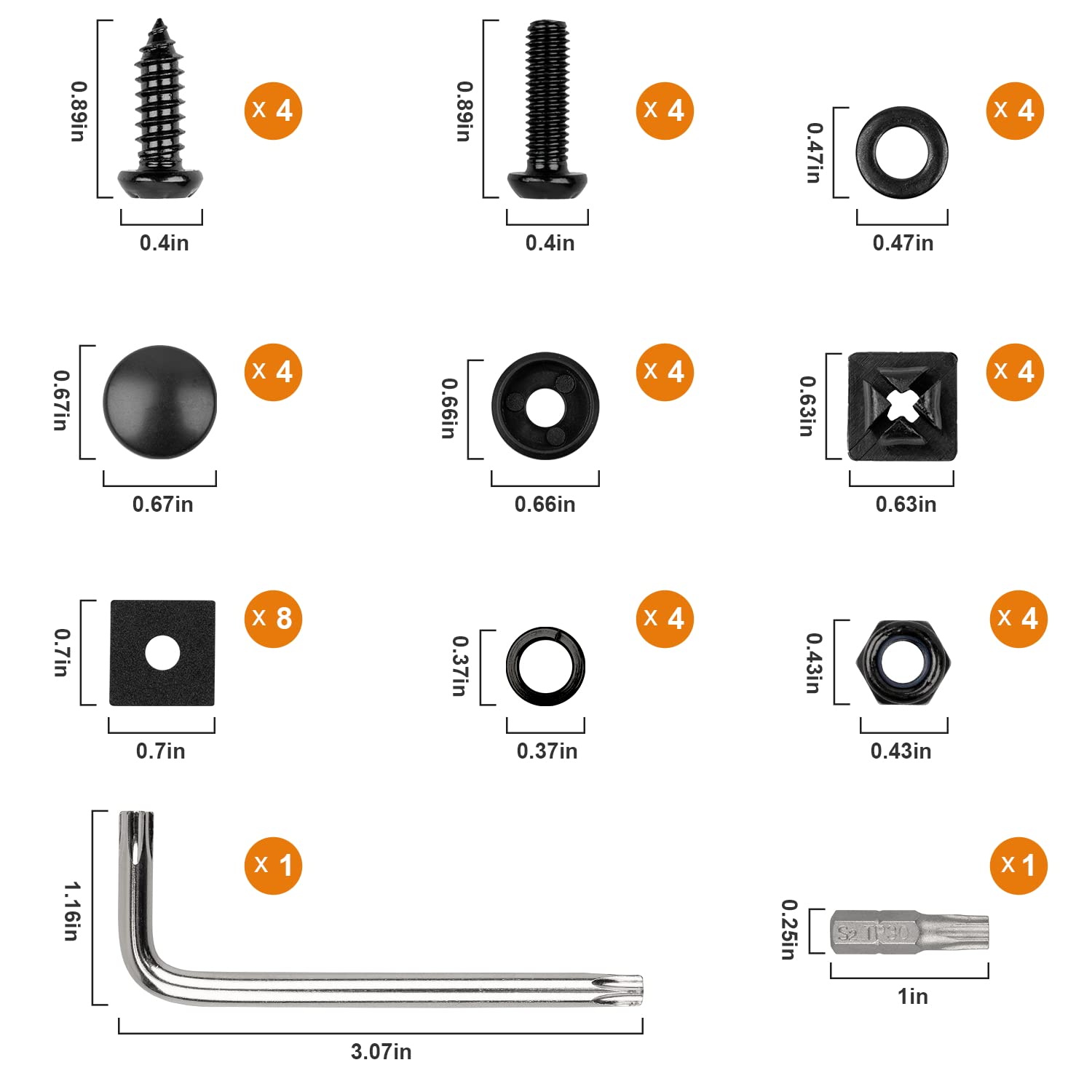 License Plate Screws Kits, Black Anti Theft Mounting Hardware For Car Tag Plate Frames Covers, M6 (1/4'') Tamper Proof Screws, F