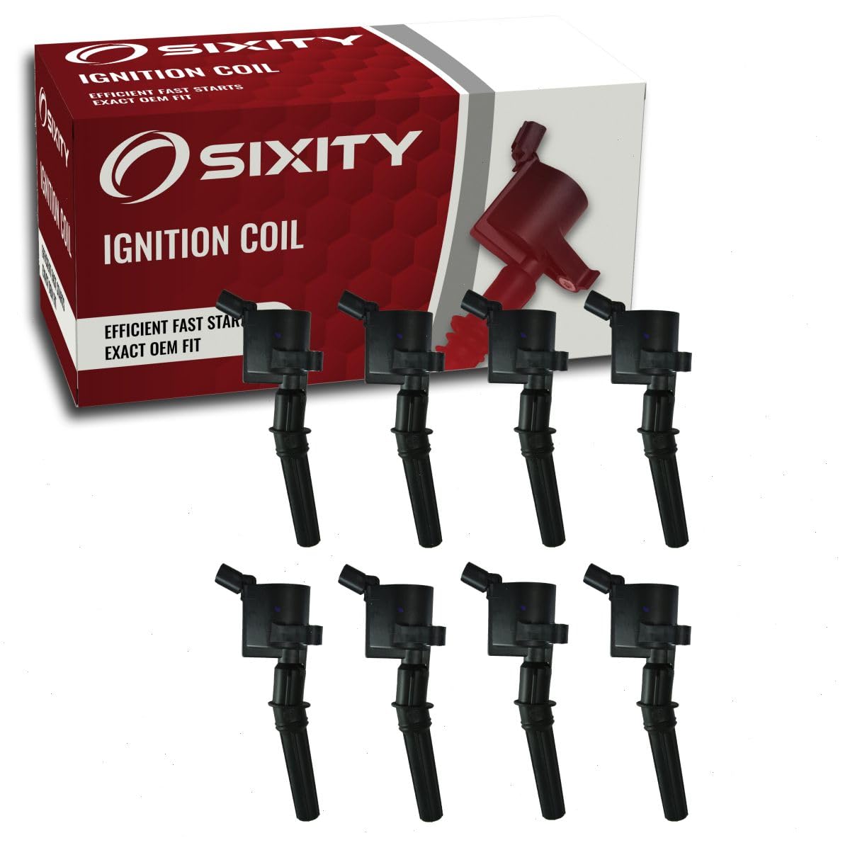 Sixity Auto 8 pc DG508 48688 Curved Boot Ignition Coil Pack Compatible with Ford F150 F250 E150 E250 Mustang Crown Victoria Expe