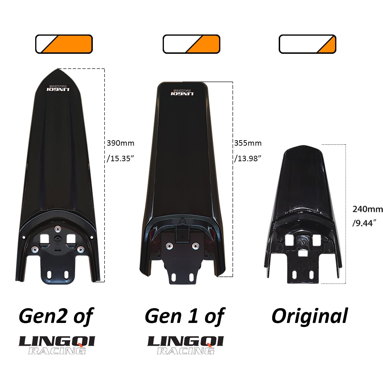LINGQI RACING Modified Rear Fender for Sur-Ron Light Bee X/S, Black, Plastic, Streamlined Design