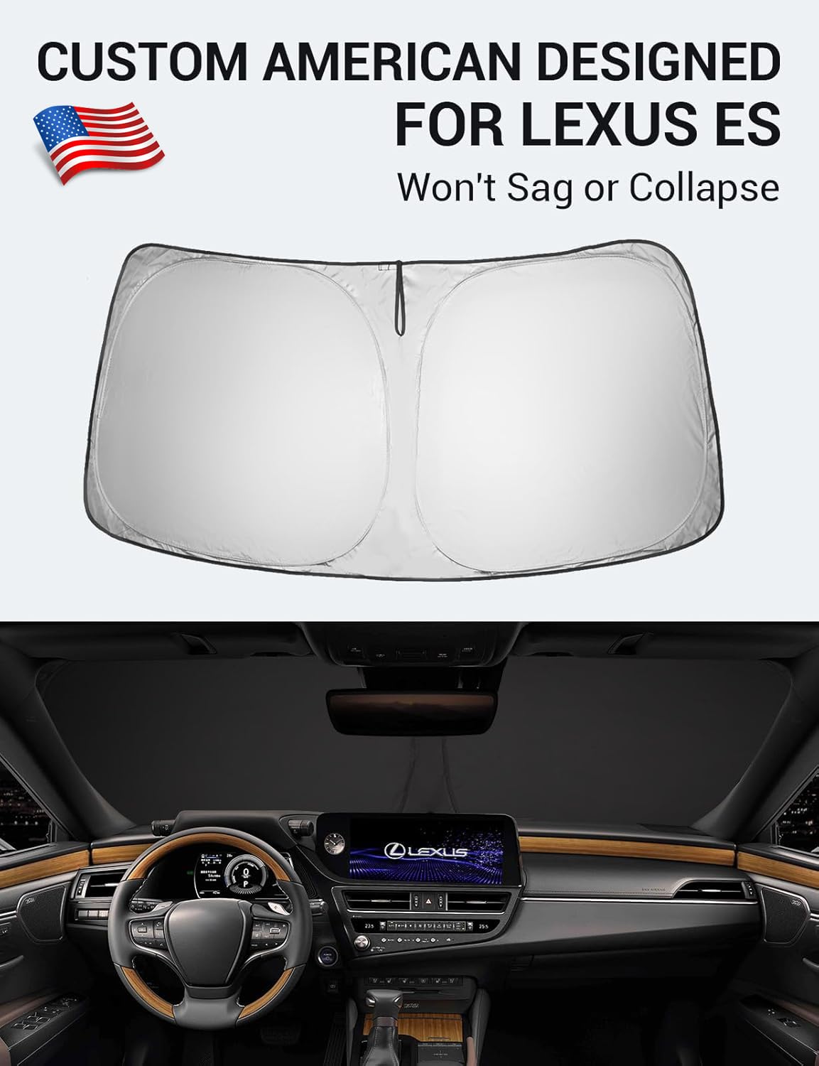 Proadsy 2025 Upgrade Windshield Sun Shade Custom Fit Lxus Es 2019-2024 2025 4-Layer Foldable Front Sunshade Protector Sun Visor