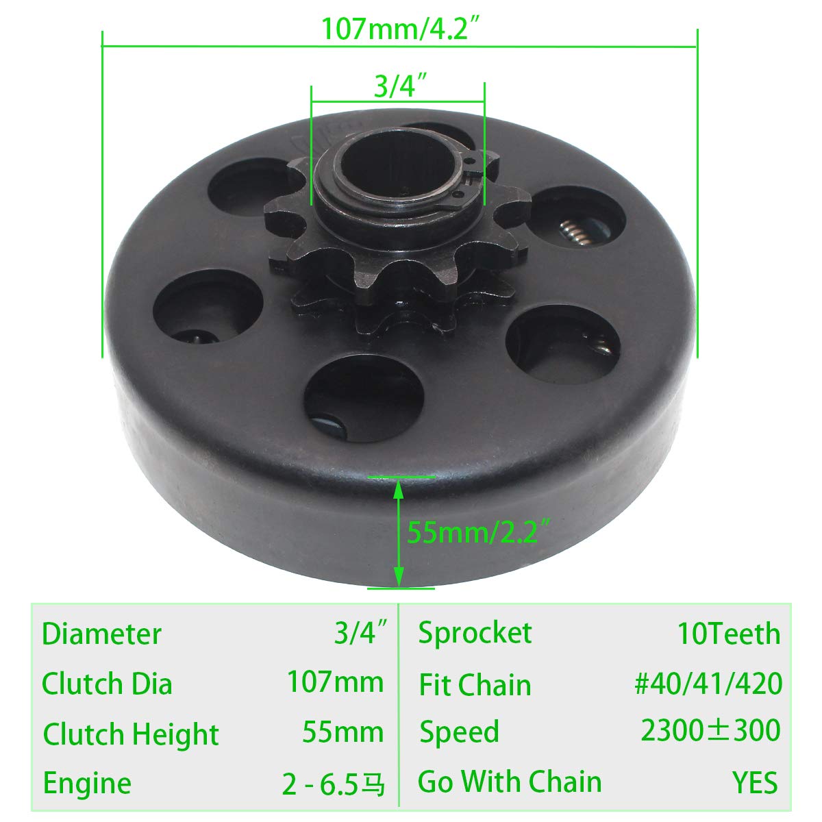Centrifugal clutch Go kart clutch Predator 212 clutch 3/4'' Bore 10 tooth with bolt Compatible Predator 212cc 196CC & GX160 GC16