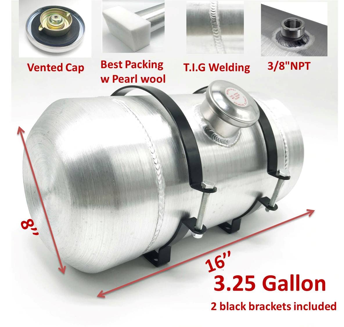 Jsd Auto Parts 3.25 Gallons Aluminum Gas Tank / Fuel Tank 8 X16 Inch Spun Center Fill 3/8 Npt Outlet