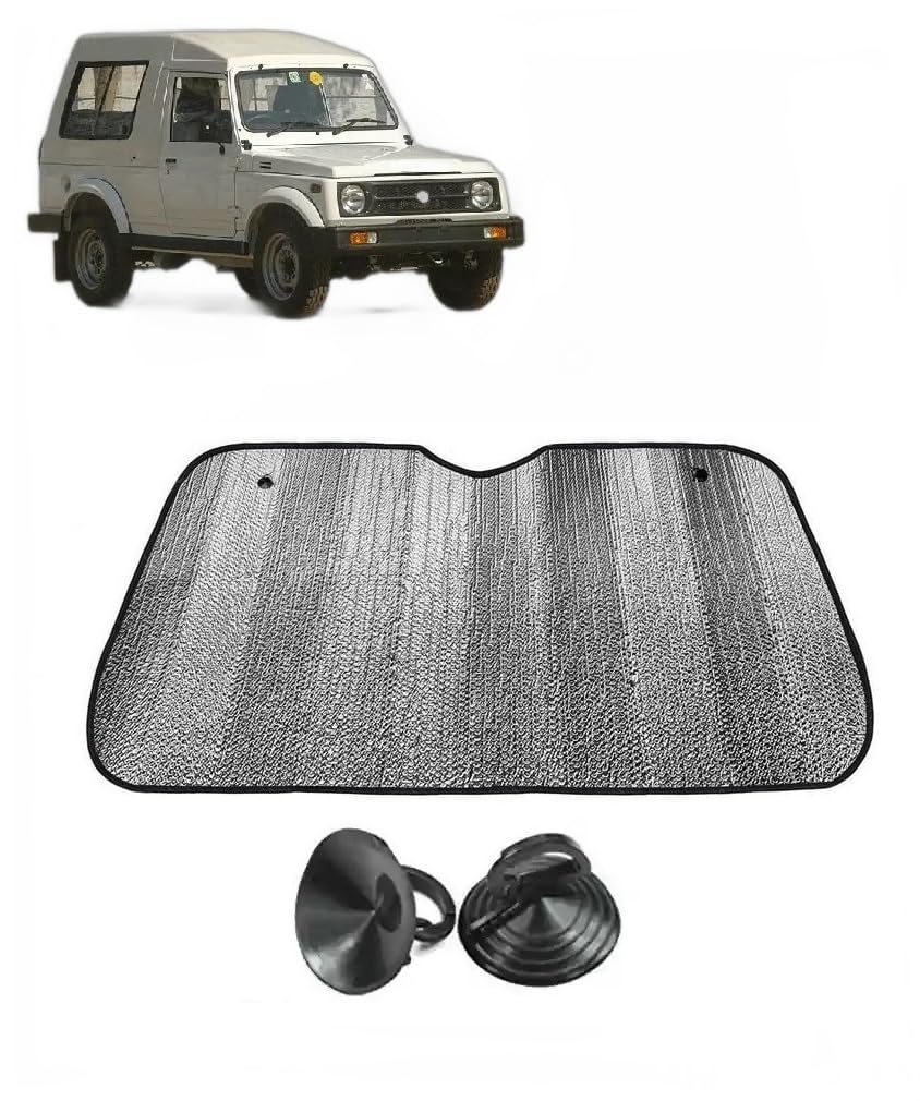 Car Windshield Sun Shade UV Rays Protector Silver Sunshade Solar Reflective suitable for Maruti Gypsy