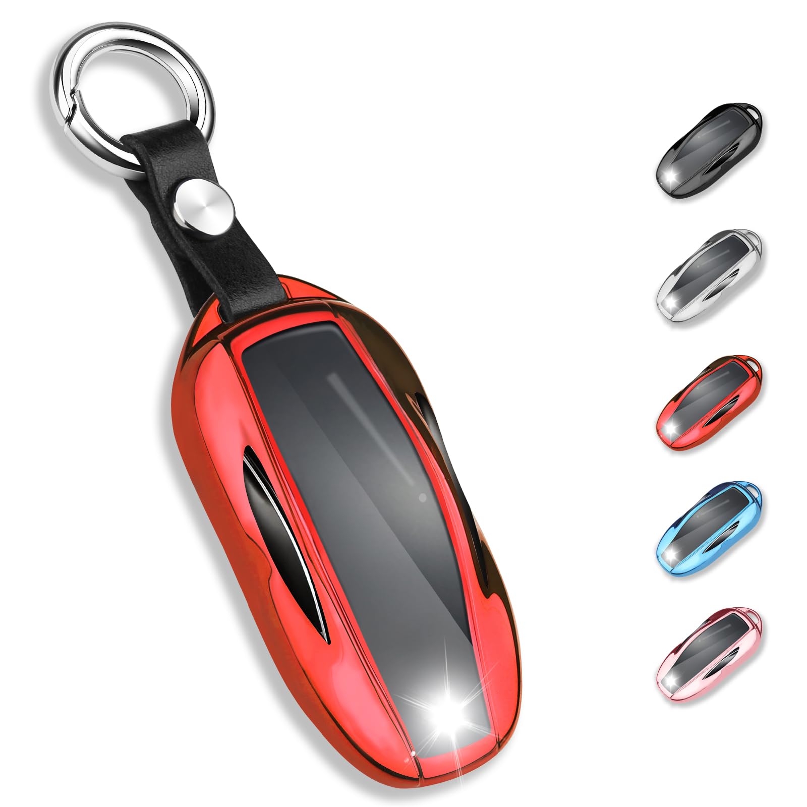 Qbuc For Tesla Key Fob Cover With Keychain Soft Tpu Protection Case Compatible With Tesla Model 3 / Y (Red)