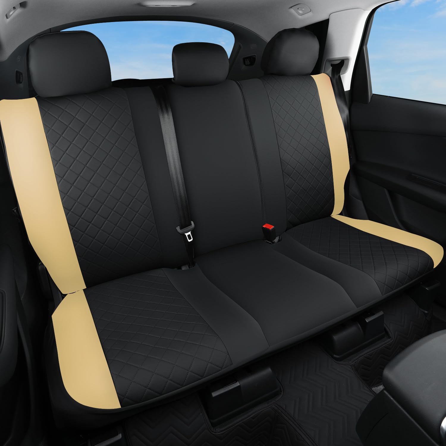 GIANT PANDA Rear Bench Back Seat Cover for Cars, SUV (Beige)