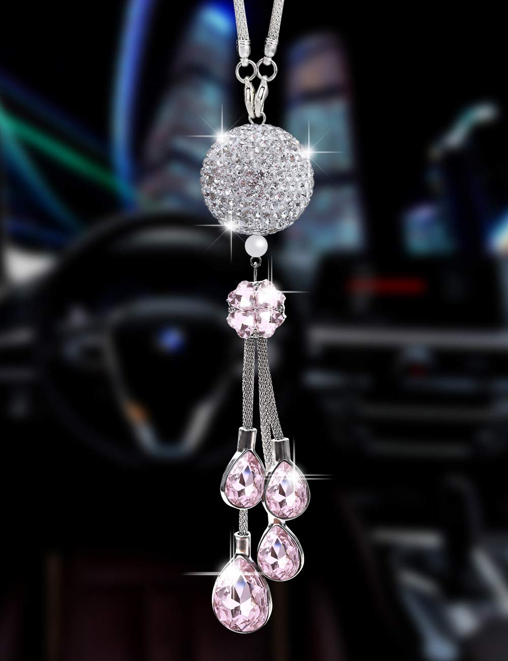 Bling Car Accessories For Women And Man,Cute Car Decor For Women ,Lucky Crystal Sun Catcher Ornament,Rear View Mirror Crystal Ball Charm Decor (30 Mm Clear)(Pink)