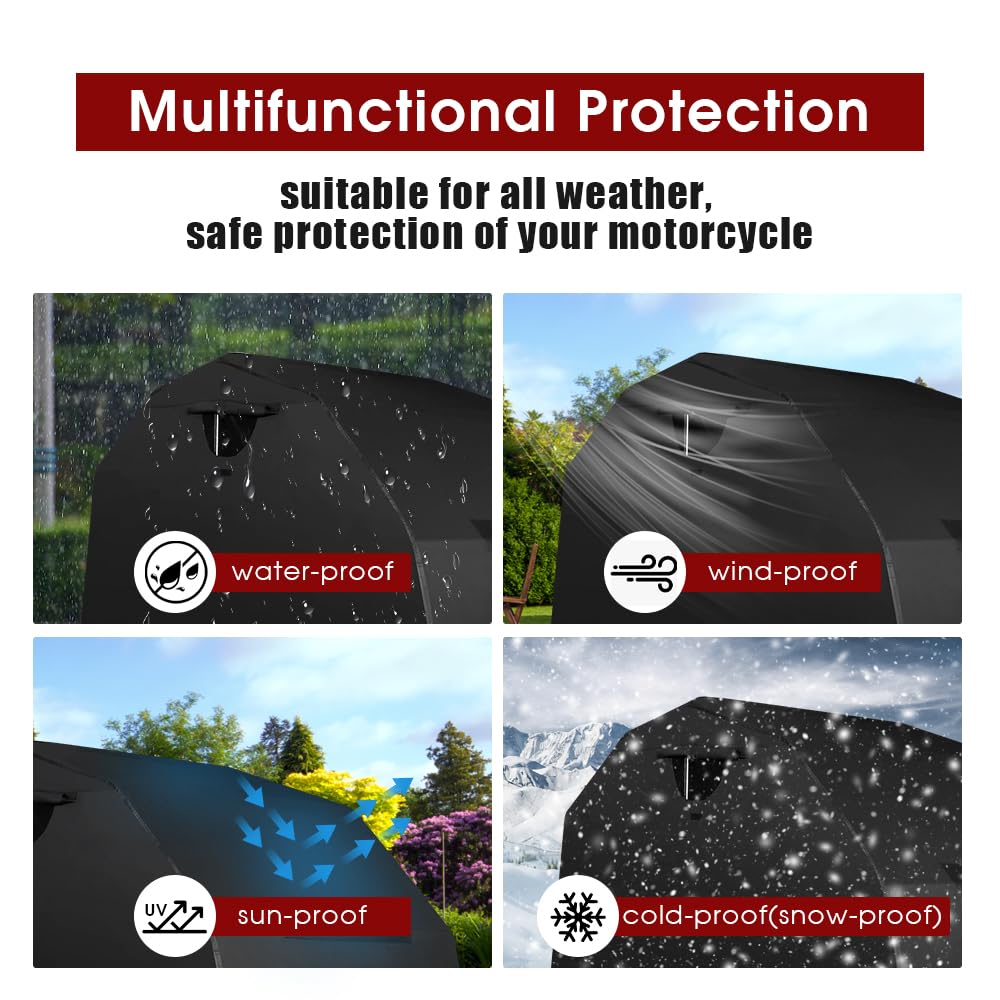 Proeze Heavy Duty Motorcycle Shelter Storage Sheds, 106.3''X 41.3''X 61.1'' Motorcycle Cover Waterproof Outdoor With Lock
