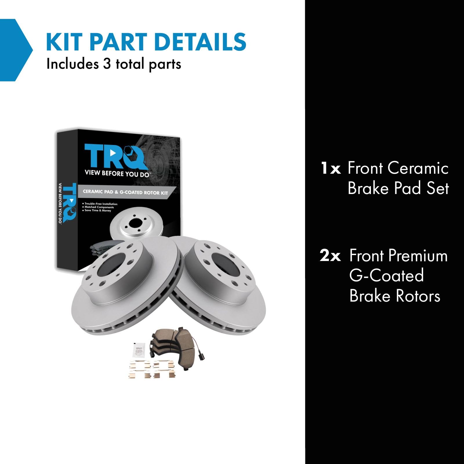 Trq Front Brake Pad & Rotor Kit Brake Pads Brake Rotor Ceramic Premium G-Coated Compatible With 2014-2021 Ram Promaster 1500 Pro