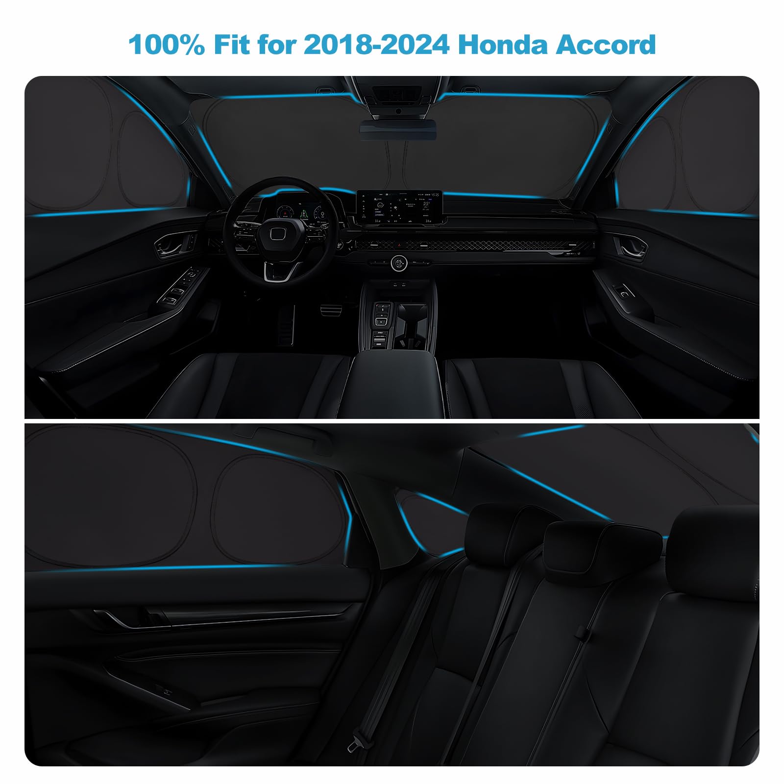 XCBYT 2018-2024 Accord Window Shades | 6 Layers Thickened Car Window Covers | 2 in 1 Car Full Window Privacy Curtains | 100% Bla