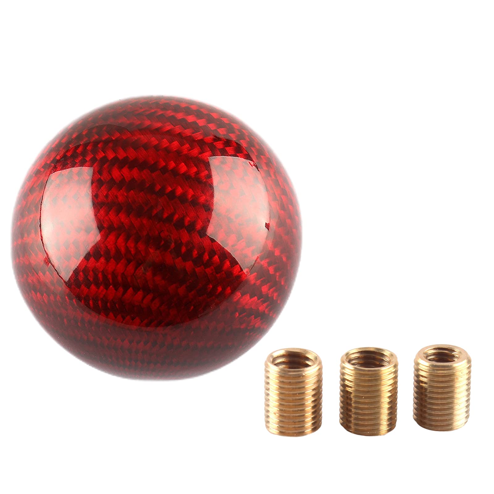 Yiuiy Round Ball Shift Knob 5 6 Speed Carbon Fiber Gear Shifter Knob For Manual Automatic Vehicles With Adapters M12X1.25 M8X1.25, M10X1.25, M10X1.5 (Red)
