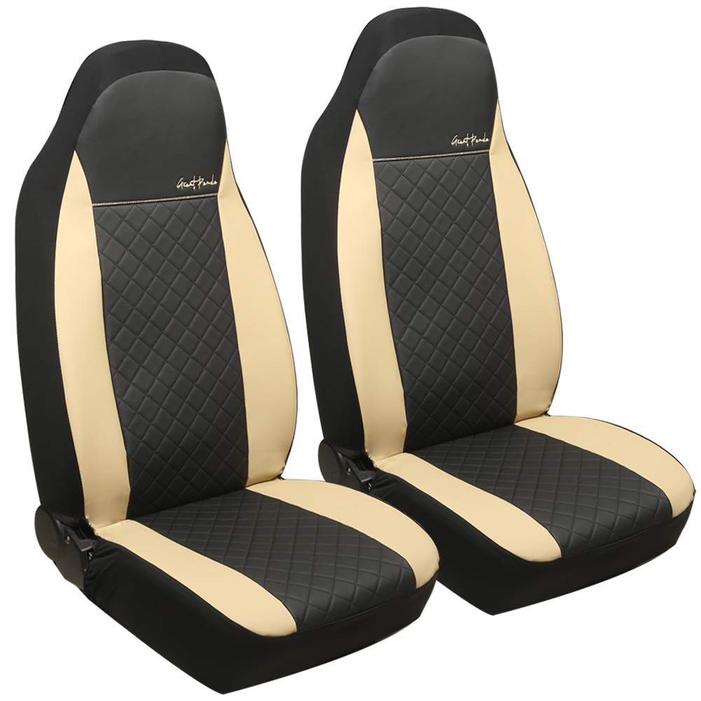 Giant Panda Front Car Seat Covers, Bucket Seat Covers, Leather High Back Auto Seat Covers For Cars, Trucks, Jeep, Van, Suv, Pick