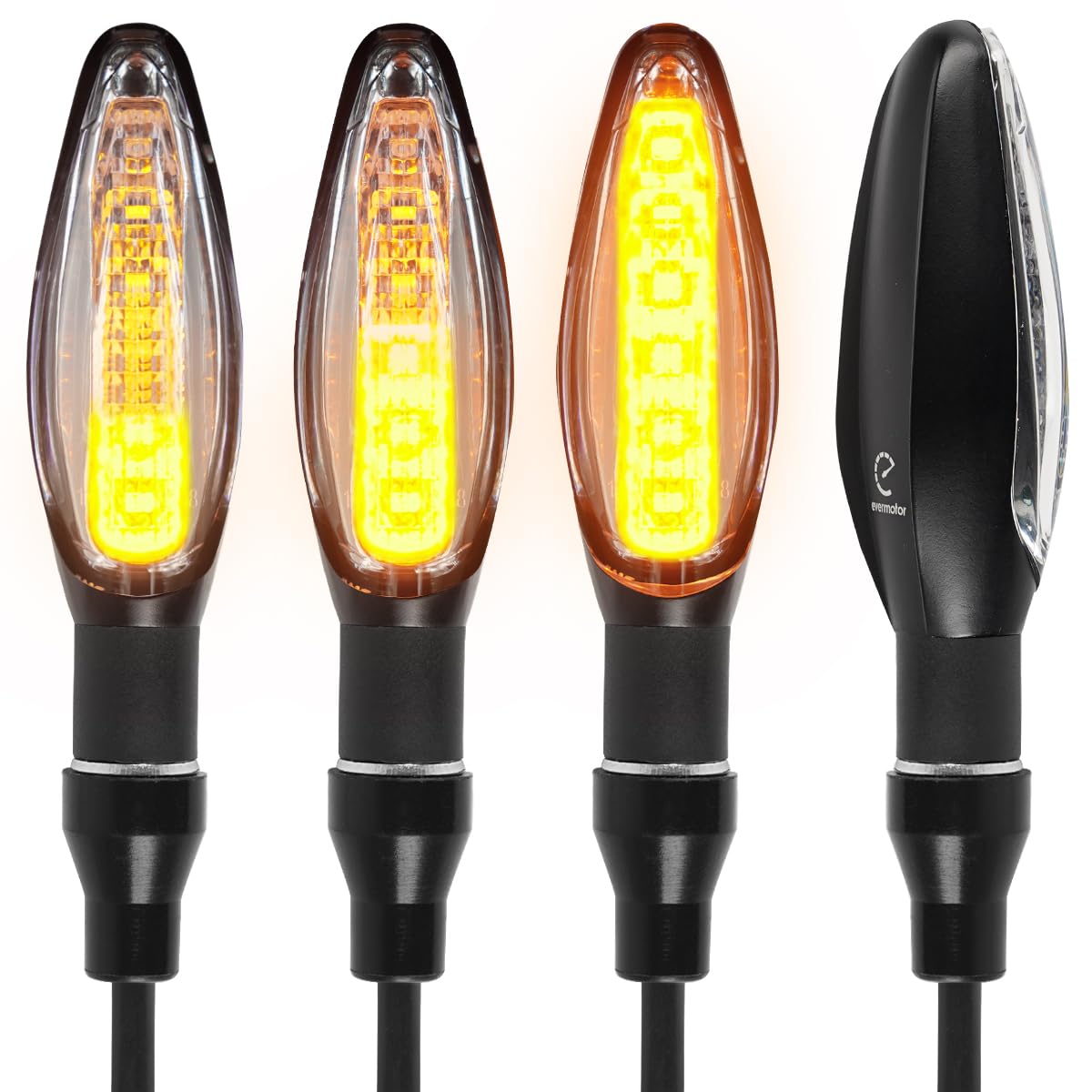 Evermotor Led Motorcycle Turn Signals Yellow Tail Sequential Lights 12V Running Aluminium Alloy Front Ebike Indicators With E-Mark For Honda,Ktm,Kawasaki,Suzuki(4 Pieces)