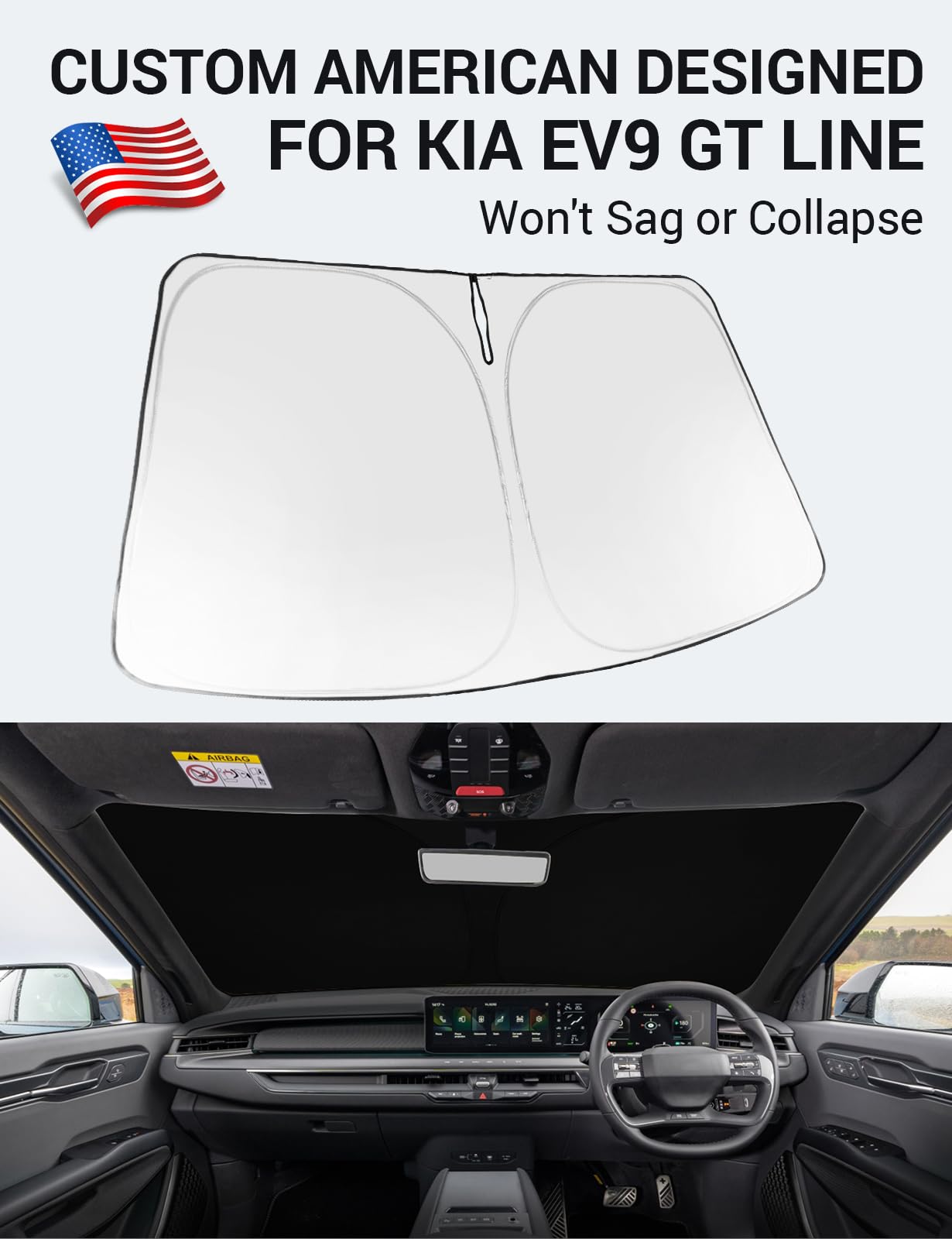 Proadsy 2025 Upgrade Windshield Sun Shade Custom Fit Kia Ev9 Gt Line 2024 2025 Foldable Front Sunshade Protector Sun Visor Block