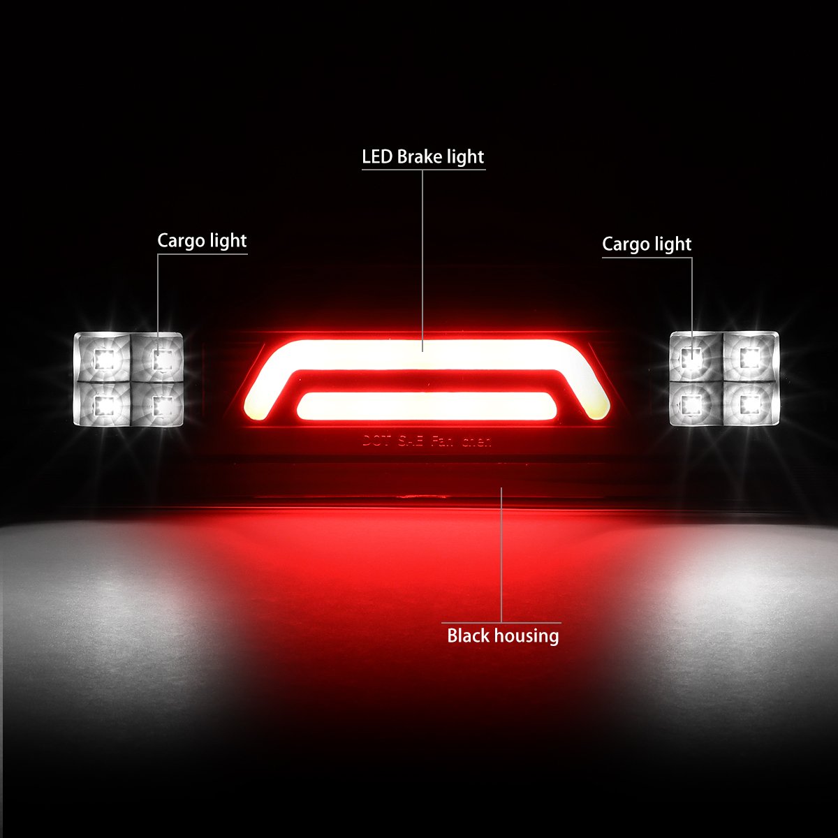 Dna Motoring 3Bl-Drm02-3D-Led-Bk Black Housing 3D Led Third Tail Brake Light [Compatible With 02-08 Dodge Ram 1500/03-09 Ram 250