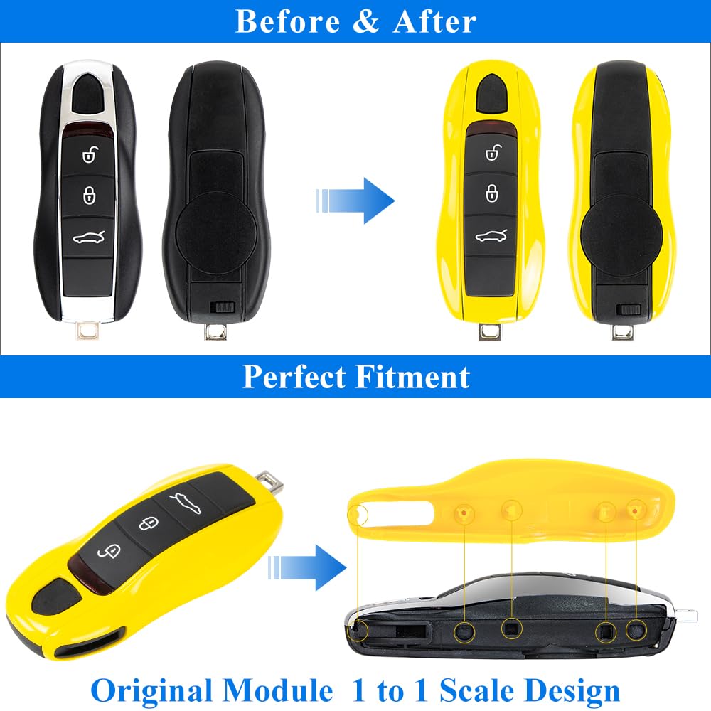 Aerobon 3-Piece Painted Key Cover Key Fob Shell Compatible With Porsche Key Shell Replacement (Mk1, Racing Yellow)