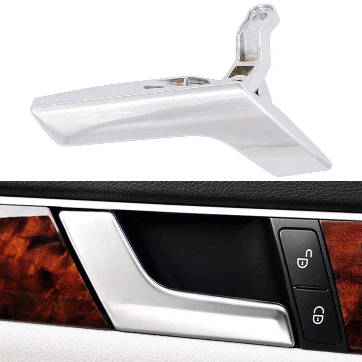 MOTOKU Matte Left Silver Driver Inside Inner Interior Door Handle Repair Kit for Mercedes W204 X 204 GLK250 GLK300 GLK350 W204 C230 C250 C350 C63 AMG (2008-2015)
