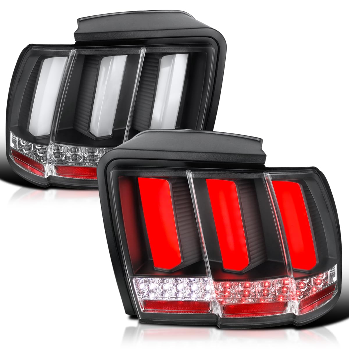 Spec-D Tuning Black Housing Clear Lens Sequential Led Bar Tail Lights Compatible With 1999-2004 Ford Mustang, Left + Right Pair