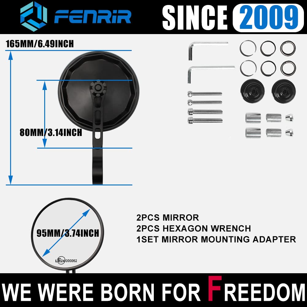 Fenrir Motorcycle Handlebar Bar End Mirror Cnc Aluminum Black Round Cafe Racer Foldable Anti-Vibration Anti-Glare Large Field Of