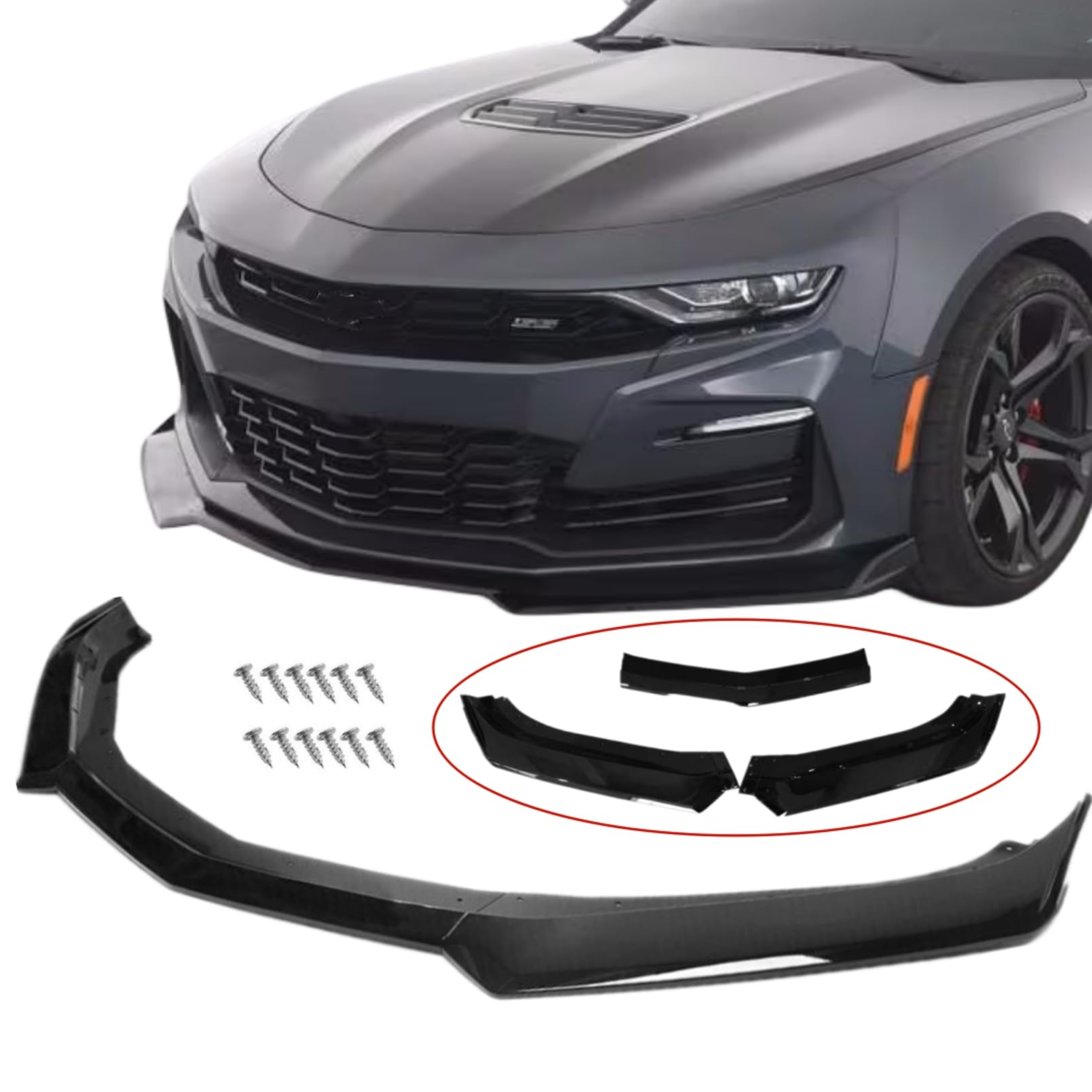 MUTUSAISI Front Bumper Lip Splitter Spoiler Compatible with 2016-2024 Chevy Camaro SS/ 2019-2024 LT LS RS, Air Chin Body Kit Acc