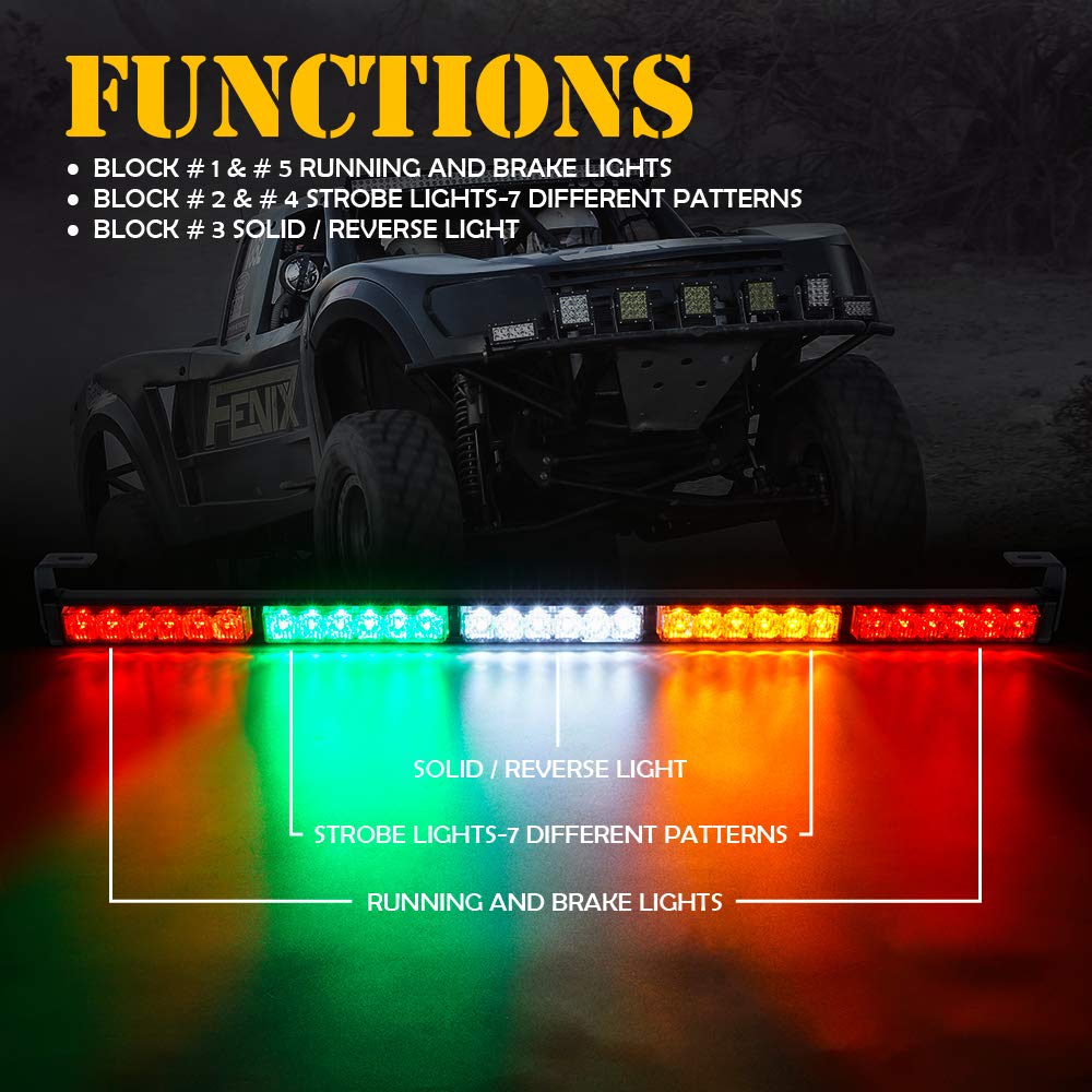 Xprite Upgraded 30 Inch Offroad Rear Chase Led Strobe Light Bar With Brake Reverse Turn Signal Light For Utv, Atv, Polaris Rzr X