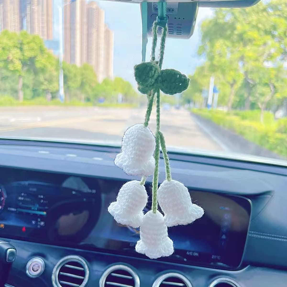 Rear View Mirror Accessories,Cute Car Accessories Aesthetic,Handmade Knitted Rear View Mirror Pendant Ornament,Kawaii Car Decor,