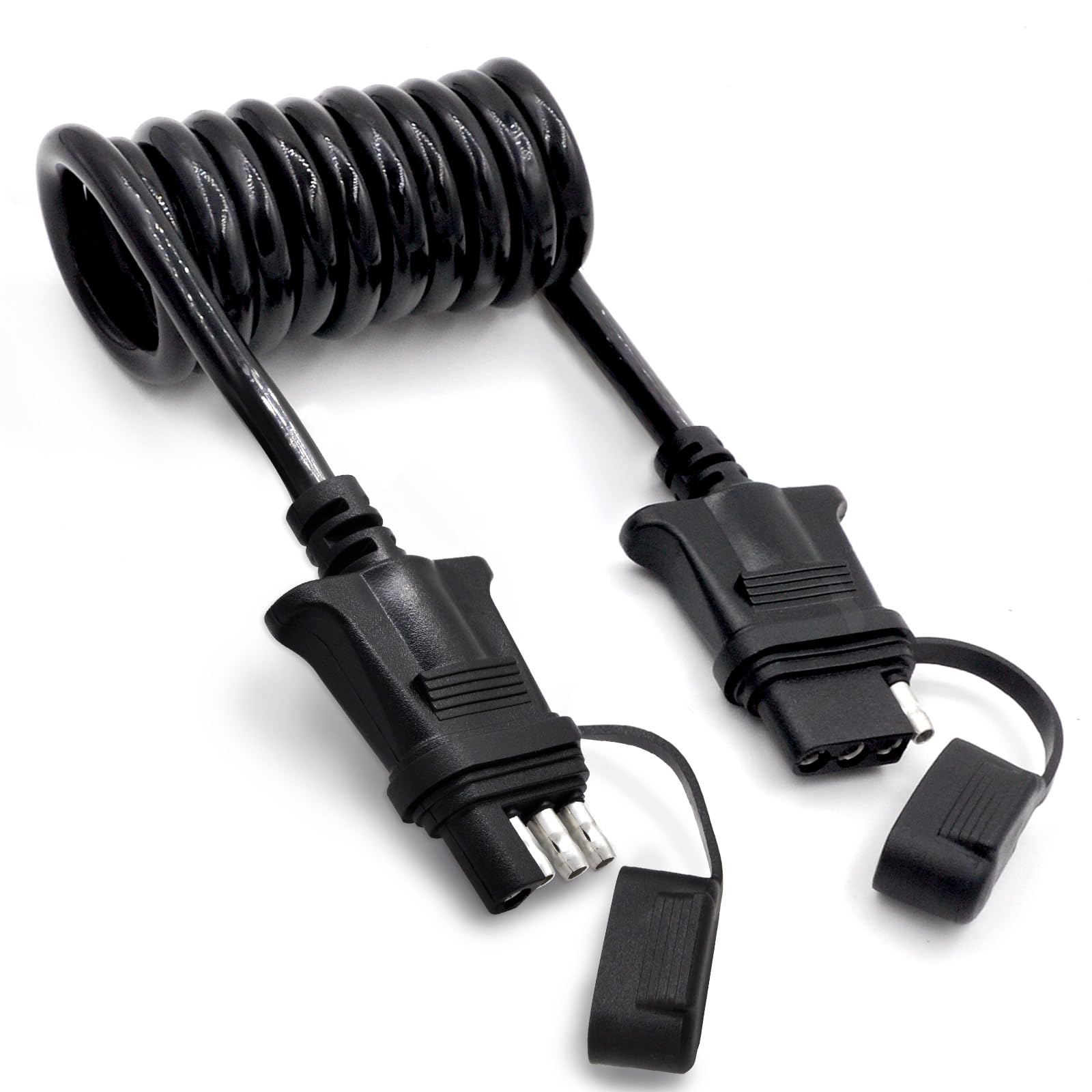 Prutomr 4 Way Flat Trailer Light Wiring Extension 4.5Ft 55 In, Stretchable Coiled Cable Hitch Plug With Sealed Cap, Hefty Outer 