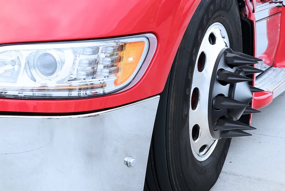 United Pacific 10548Cb - Wheel Lug Nut Cover Set - 33Mm X 4.75&quot; Black Spike Nut Cover With Flange- Thread-On (60 Pack)