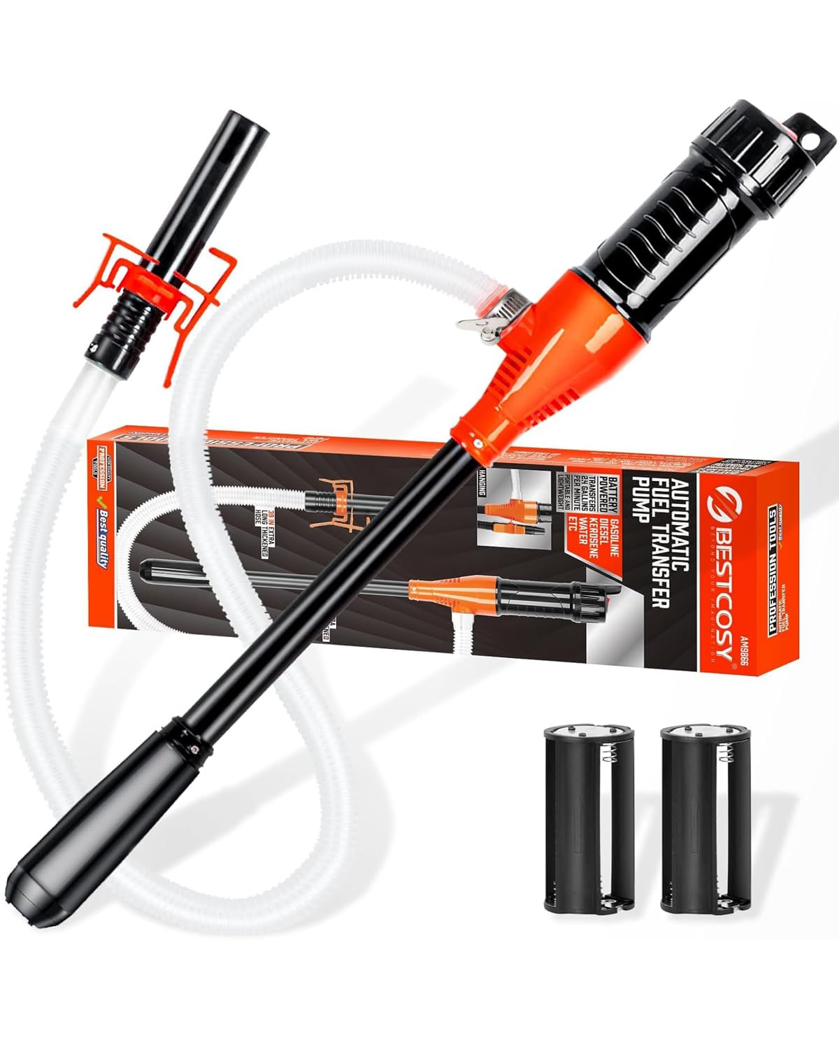 BestCosy Portable Transfer Pump Battery Operated Electric Siphon Pump for Gas, Fuel, Diesel, Water Transfer 2.4 GPM Flow Oil Ext