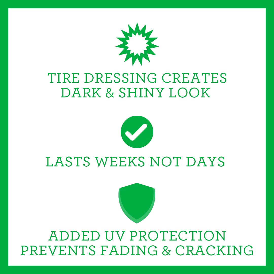 Trinova 33511 Tire Shine Spray No Wipe - Automotive Clear Coat Dressing For Wet & Slick Finish - Keeps Tires Black - With Rubber