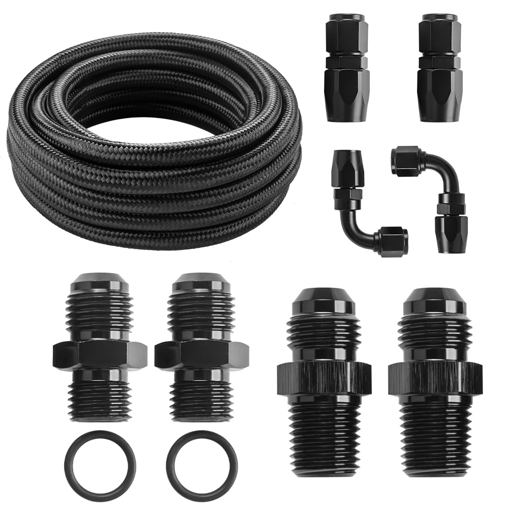 Autoutfit AN6 Automatic Transmission Cooler Line Kit For 4L60E 4L65E - Black Nylon Braided Hose Kit