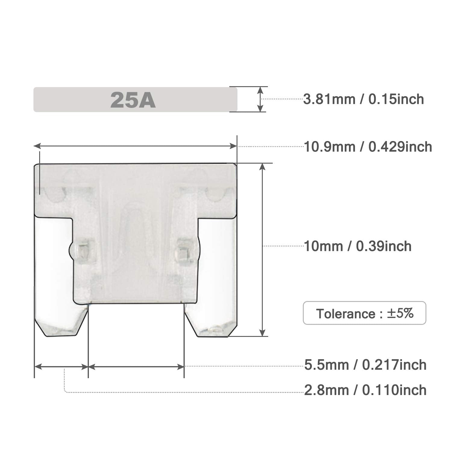 Chanzon 10Pcs 25A Low Profile Mini Micro Blade Fuse 25 Amp 32V Fast Blow Fuses for Automotive Car Truck Vehicle SUV