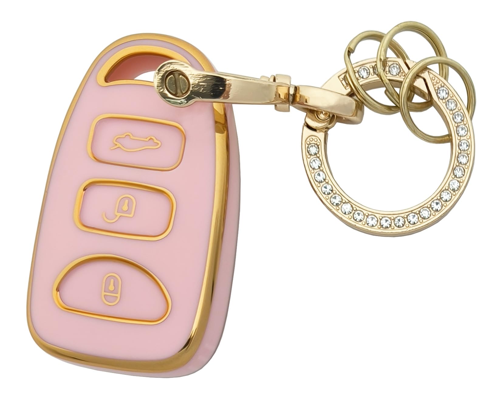 Chyoekey Key Fob Cover Case Shell Keychain For Hyundai Elantra Accent Sonata Kia Optima 3 Button + Panic Pink (For Hyundai A)