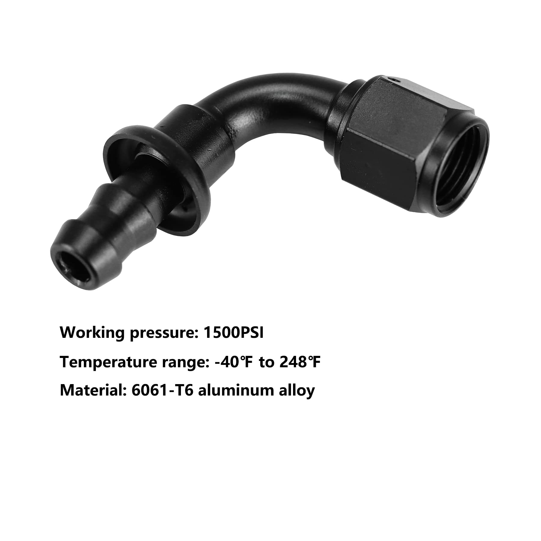 Ucreative 6AN 90 Degree Push Lock Hose Fitting End Black 2PCS