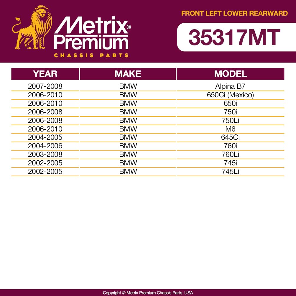 Metrix Premium Chassis Parts - Front Left Lower Rearward Control Arm W Ball Joint & Bushing Assembly Fits 07-08 Bmw Alpina B7, 0