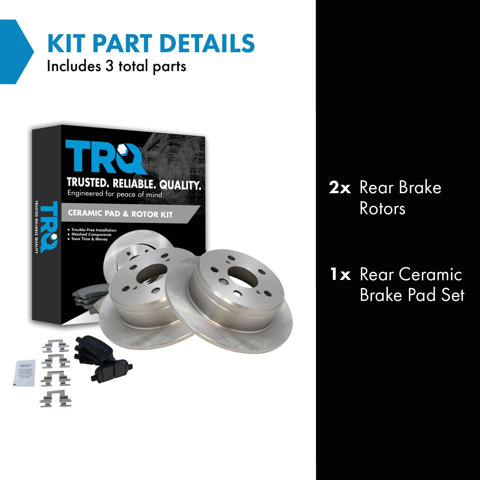 Trq Rear Brake Pad & Rotor Kit Brake Pads Brake Rotor Ceramic Compatible With 2000-2001 Toyota Camry 1999-2003 Solara