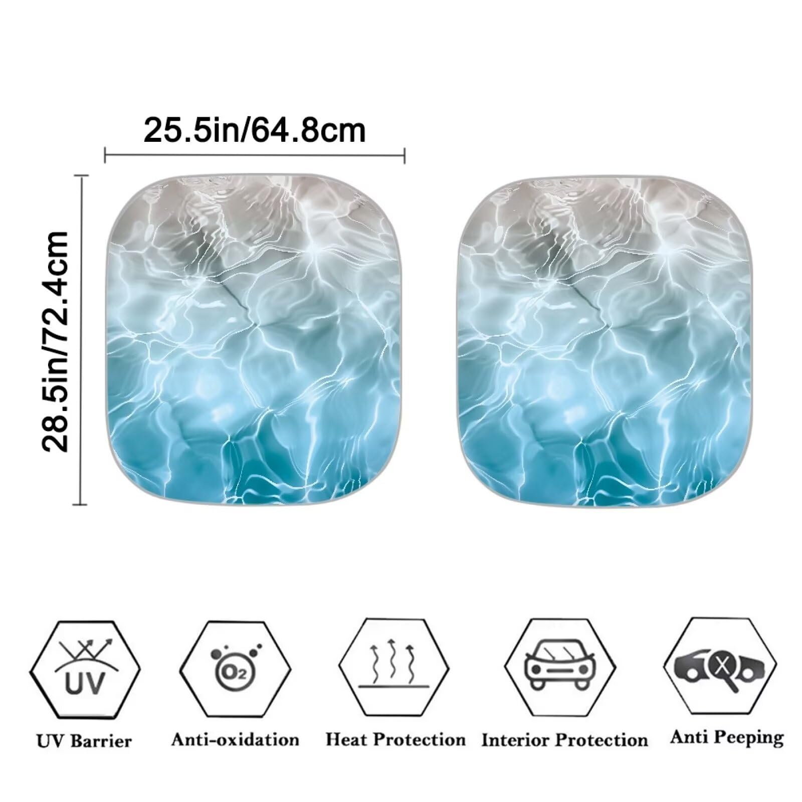 Huisefor Blue Ocean Car Windshield Sunshades For Front Window Water Wave Window Sun Shades Foldable 2-Piece Car Sun Shades Block