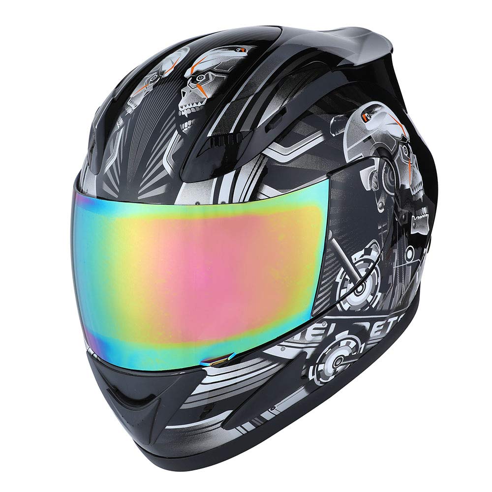 1Storm Motorcycle Bike Full Face Helmet Mechanic + Motorcycle Bluetooth Headset: Skull Black