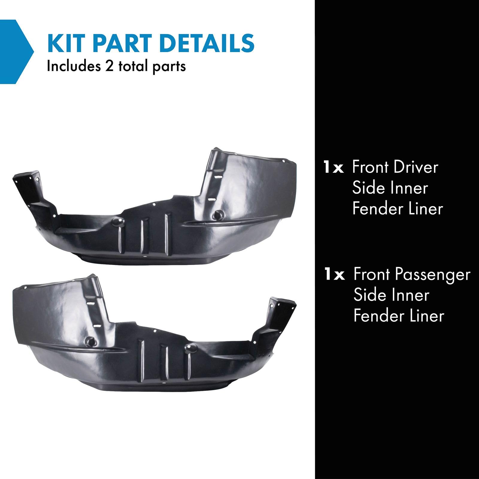 Trq Front Inner Fender Liner Set Compatible With 1984-1996 Jeep Cherokee 1984-1990 Wagoneer Ch1248106 Ch1249106