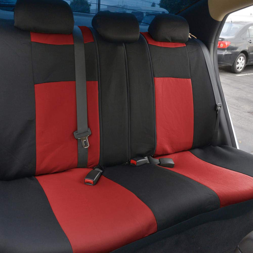 Bdk Two-Tone Polypro Car Seat Covers Full Set With Motor Trend Heavy Duty Rubber Car Floor Mats, Black & Red - Interior Covers For Auto Truck Van Suv