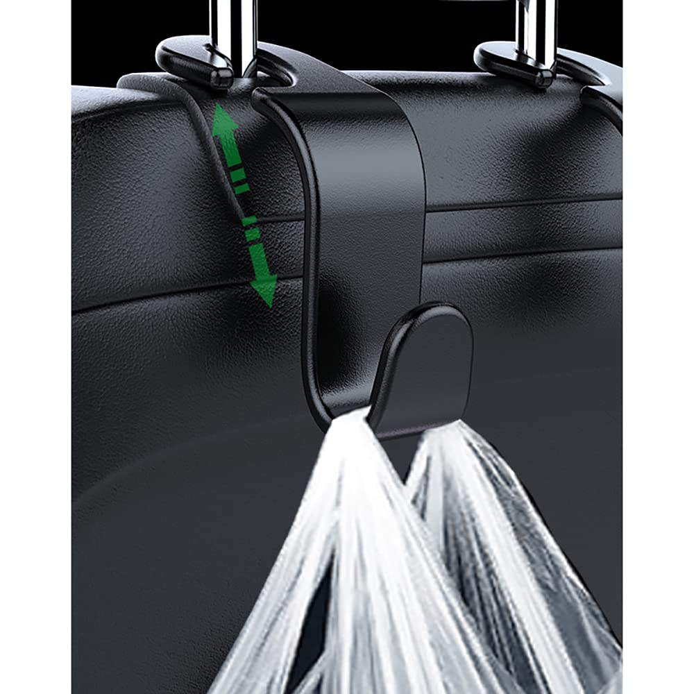 Wislter 4 Pack Car Seat Headrest Hook Car Purse Hook For All Vehicle Car Handbag Clothes Coats Grocery Bags, Black