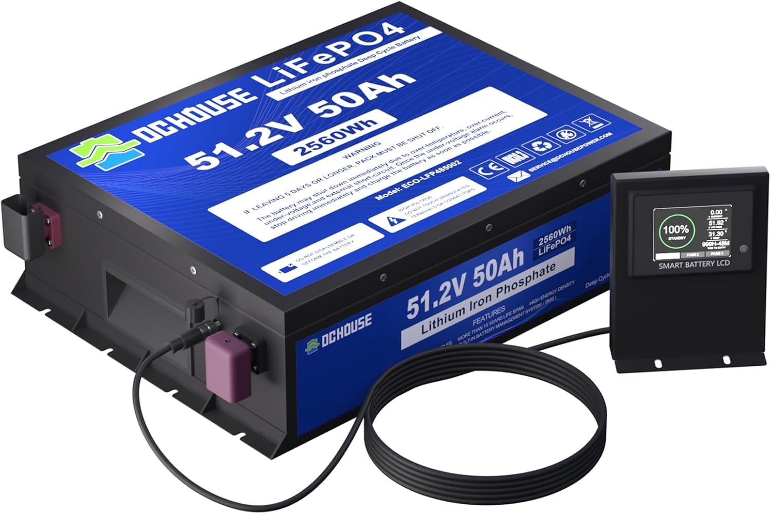 Dc House 48V 50Ah Lifepo4 Golf Cart Battery, Built-In 100A Bms-2C,Suitable For Both Club Car, Yamaha Golf Carts, Lithium Battery Perfectly For Ryobi Mowers, Trolling Motor, Off-Grid Solar System