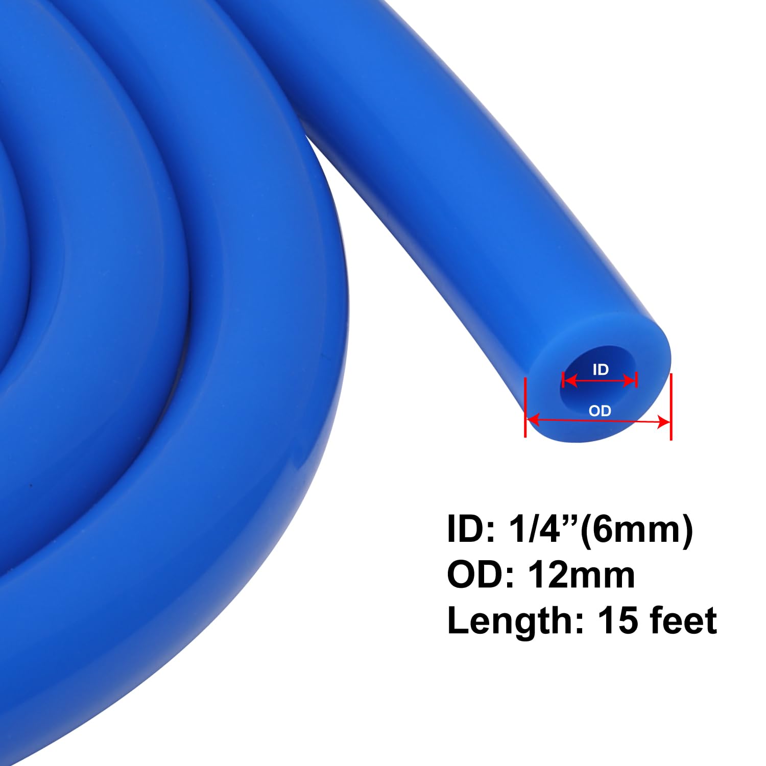 Podavelle 1/4'' 6mm ID Silicone Vacuum Hose Line Tubing 15FT Blue 130 PSI Maximum Pressure