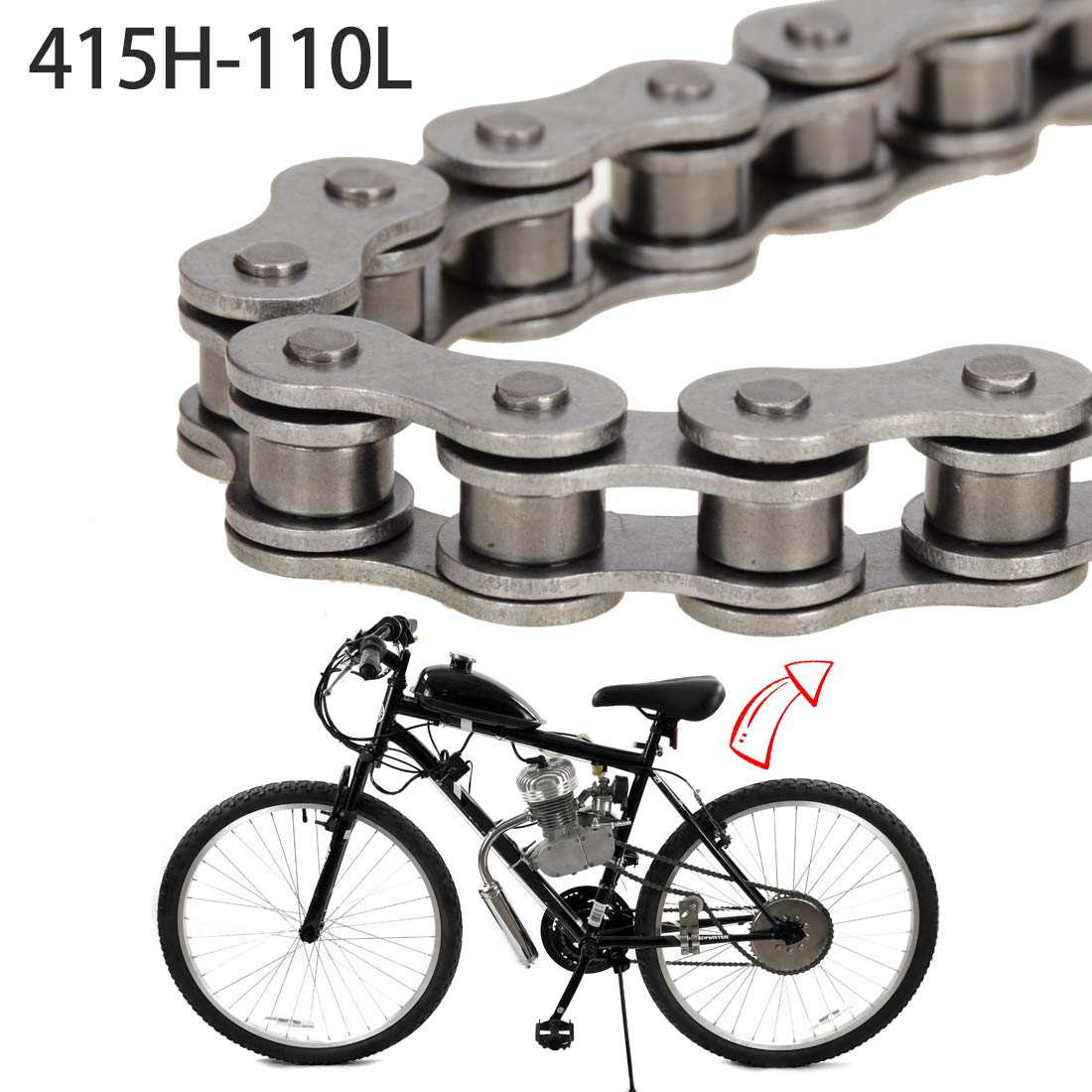 FVRITO 415H Chain 110L Link Heavy Duty and Master Link Chain Tensioner Guide Idler Pulley Roller for 2 stroke 49cc 60cc 66cc 80c
