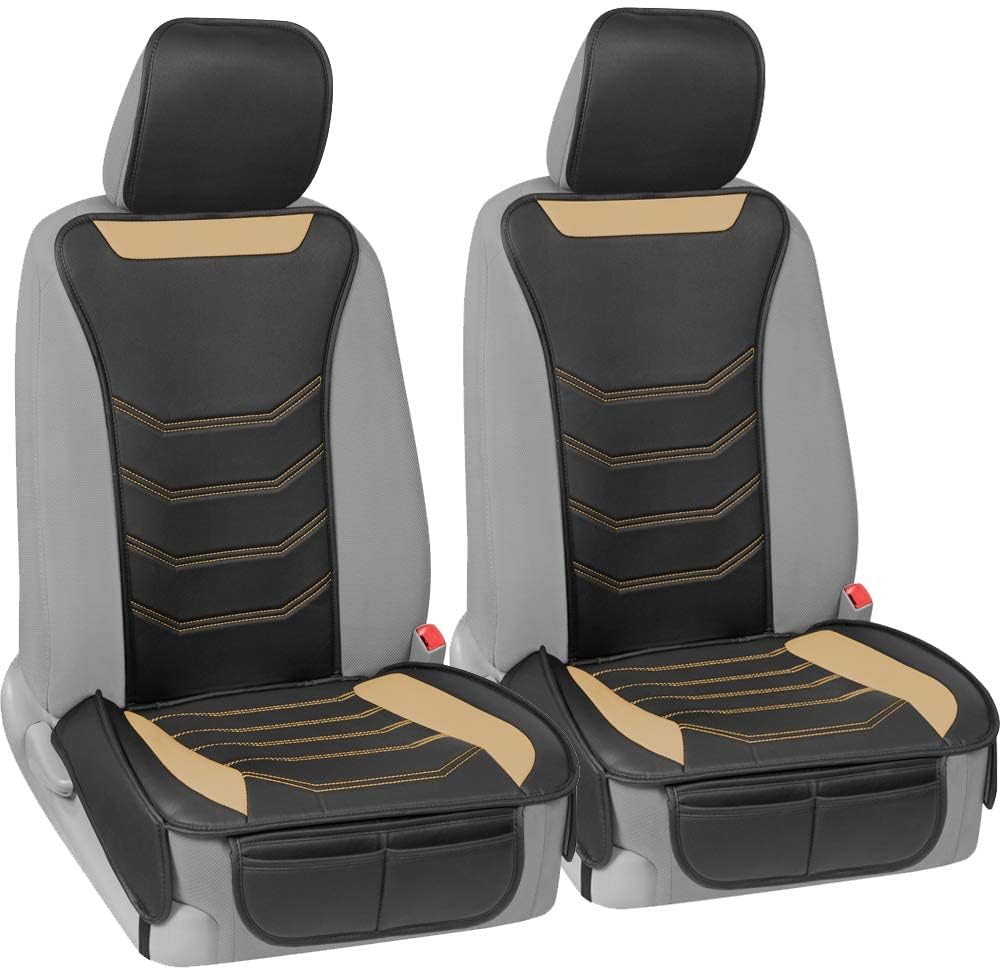 Motor Trend Luxefit Beige Seat Covers For Cars Trucks Van Suv (2 Pack), Premium Faux Leather Car Seat Covers, Easy To Install Au