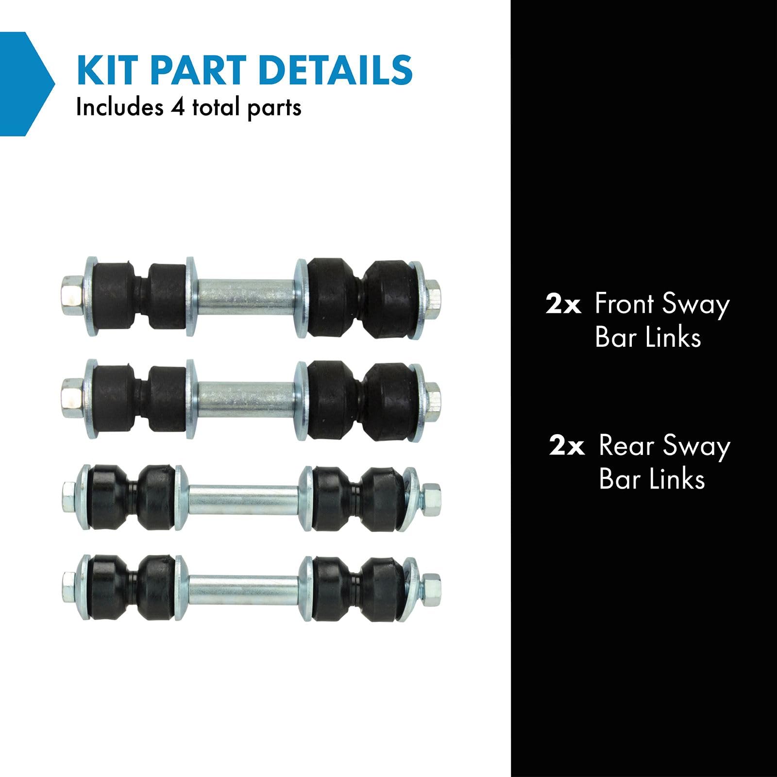 Trq Sway Bar Stabilizer Link Set Front & Rear Compatible With 95-03 Aurora 00-05 Bonneville Deville 06-11 Dts Lesabre Lucerne 97