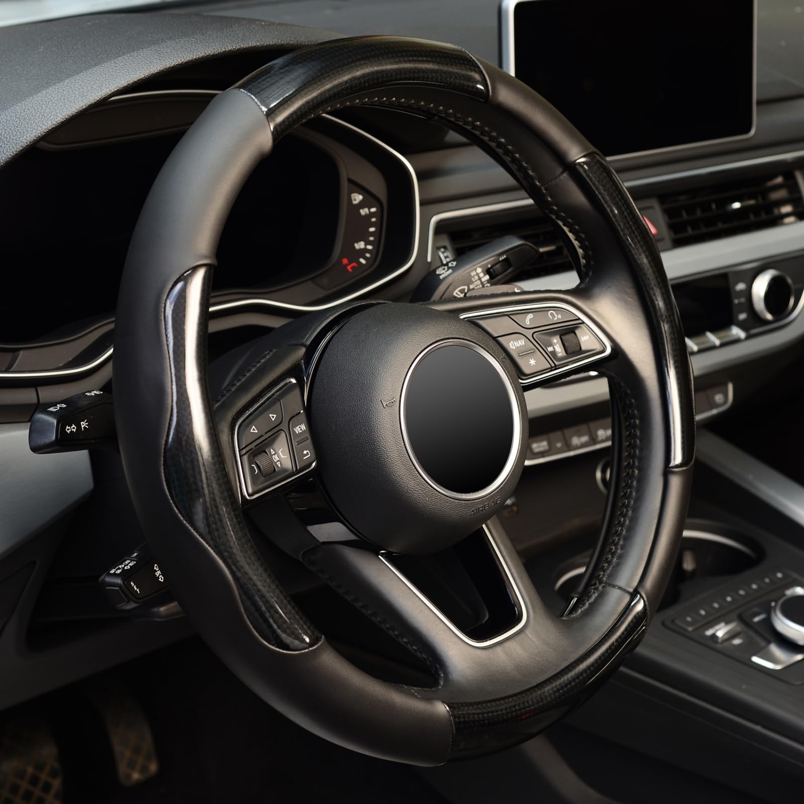 Zhol Steering Wheel Cover Universal 15 Inch Microfiber Leather Carbon Fiber Steering Wheel Covers, Anti-Slip Car Interior Accessories For Men And Women, Black