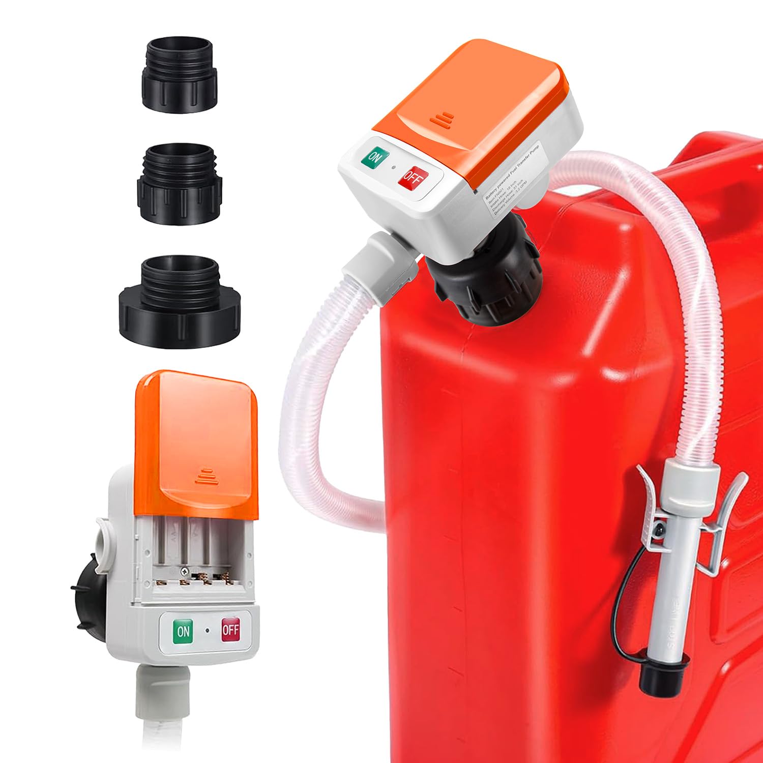 Koulate Portable Fuel Transfer Pump, 12V/AA Battery Powered, 3.2 GPM Auto-Stop Safe Pump with 51    Hose & 4 Universal Adapters,