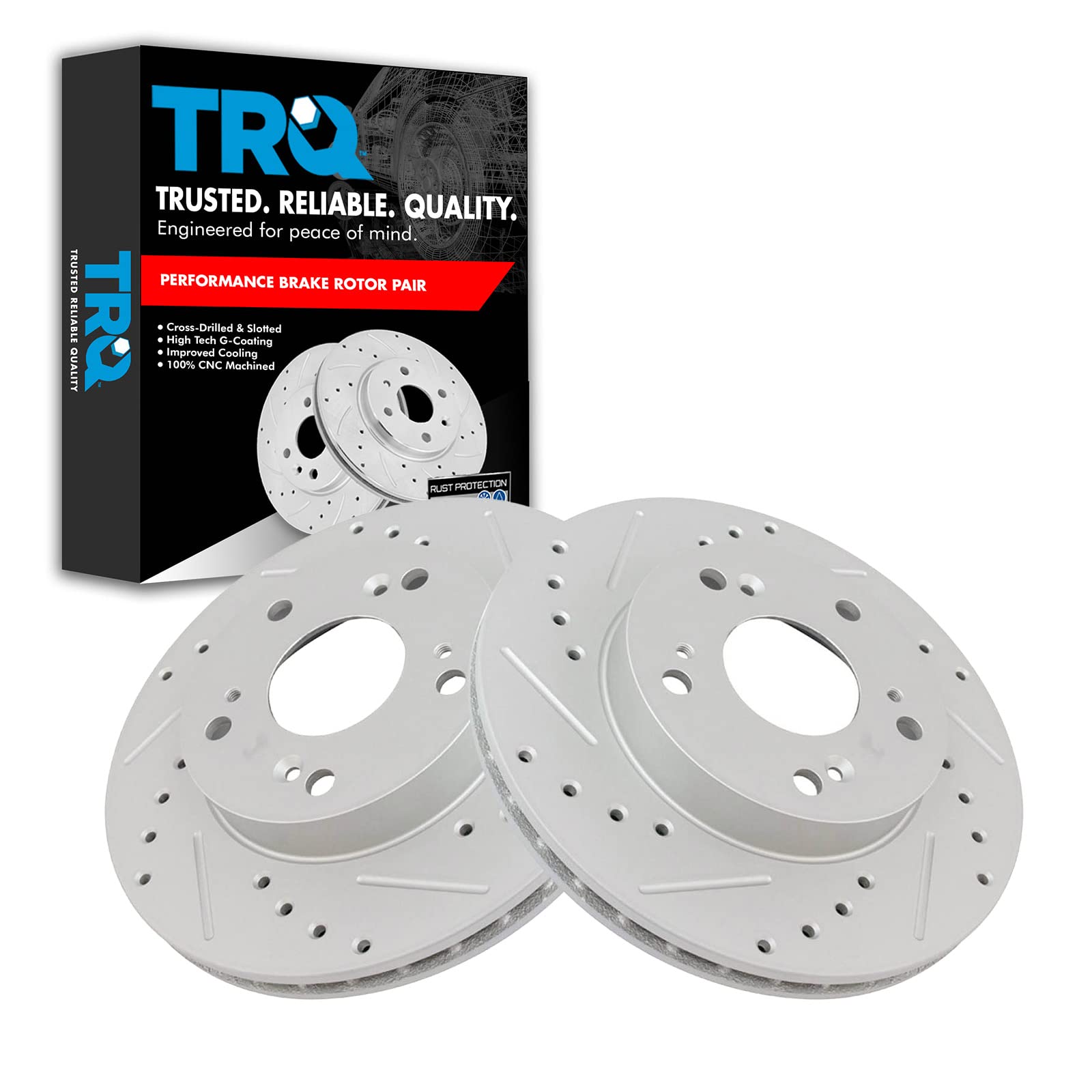 Trq Front Performance Brake Rotors Set Premium G-Coated Cross Drilled & Slotted Compatible With 2002-2006 Acura Rsx 2004-2011 Ho