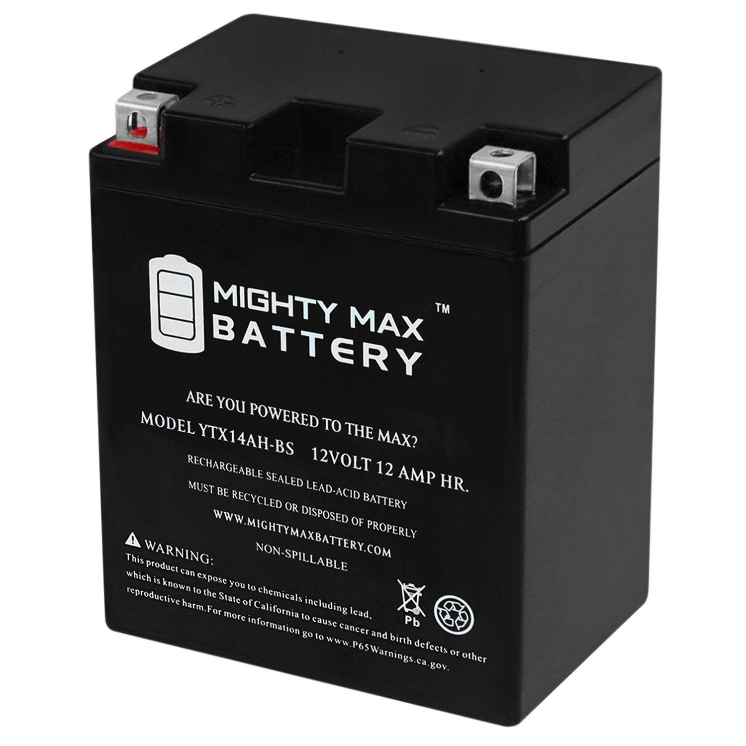 Mighty Max Battery Ytx14Ah 12V 12Ah Battery For Yamaha 350 Yfm35F, U Big Bear '87-'99
